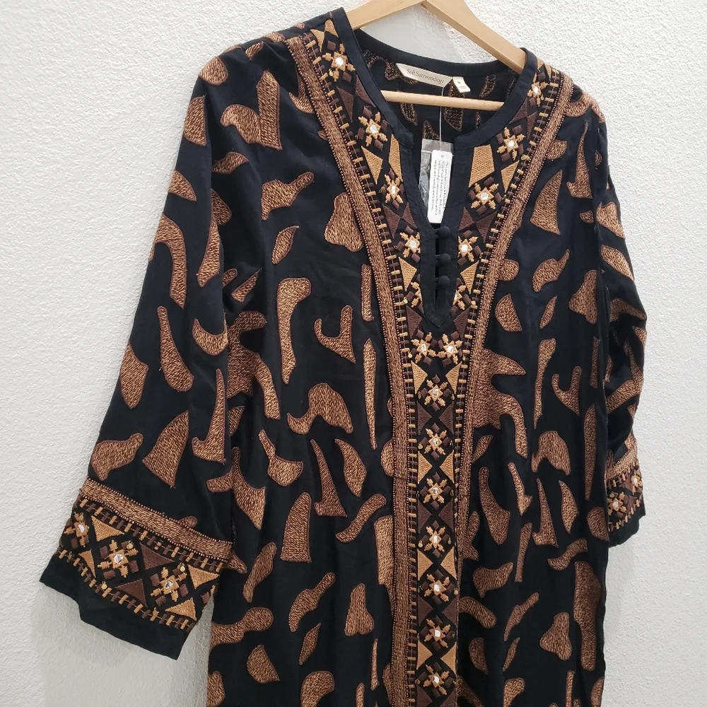 Soft Surroundings Anantara Black Embroidered Shift Dress Size Medium NWT - Picture 7 of 12